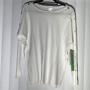 Sirenlily  Petites White long sleeve top with gold buttons NWT